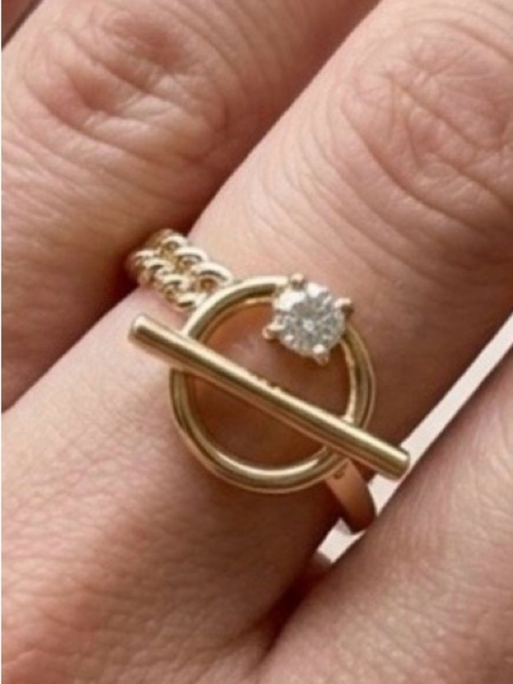 Adina Eden Gold Toggle Circle Ring with Solitaire CZ Accent Adjustable Size
